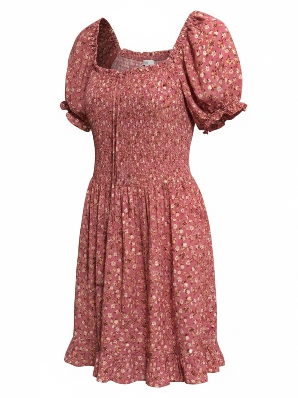 Puff-Sleeve Smocked Floral Mini Dress - Rose